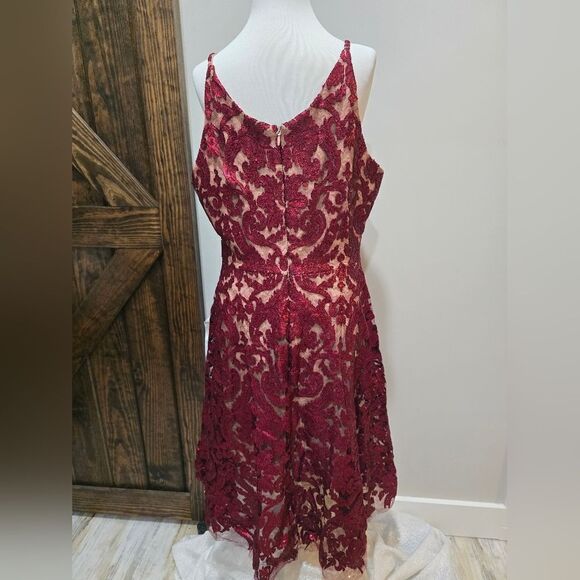Dress The Population Blair Embellished Fit & Flare  Dress NWT sz XL Berry/Red - Picture 4 of 6